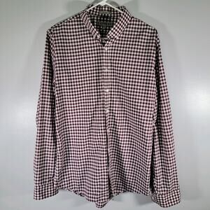 Express Y2K Button Down Maroon Shirt Men L Fitted Gingham Prep Business Casual